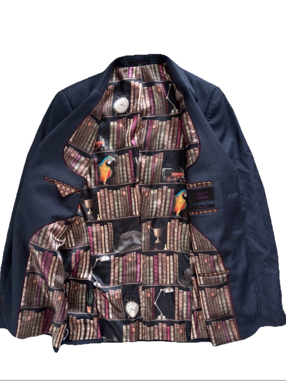 Ted Baker London Endurance Suit Jacket Men's 40L Navy Wool - Rare Library Lining